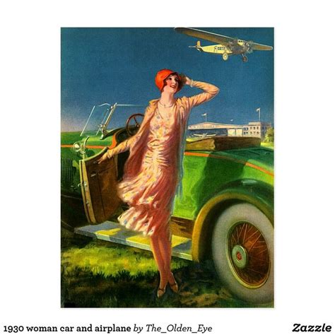 1930 woman car and airplane postcard | Zazzle | Art deco posters, Art ...