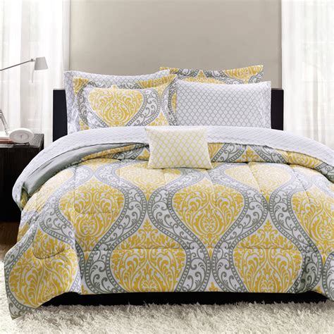 Mainstays Yellow Damask 6-Piece Bed in a Bag Bedding Set, Twin - Walmart.com - Walmart.com