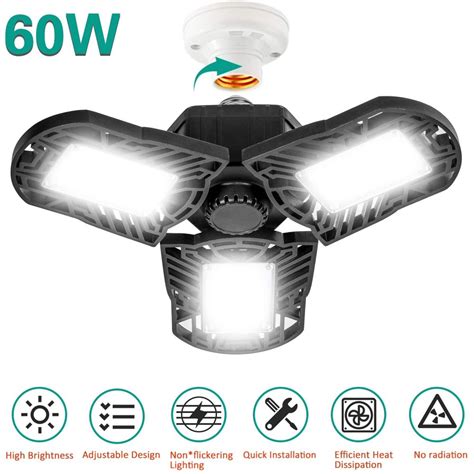 LED Garage Lights, 60W Deformable LED Garage Ceiling Light 6000LM Shop ...