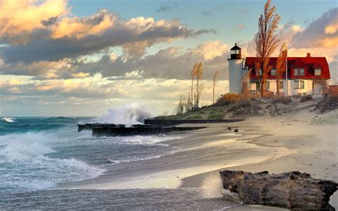 water clouds landscapes lighthouses beaches wallpaper | Beautiful lighthouse, Lighthouse, Lake ...