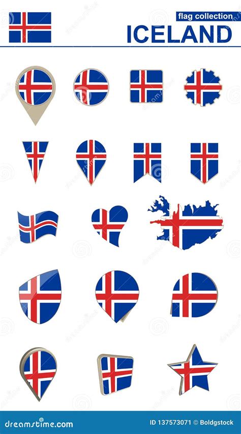 Iceland Flag Collection. Big Set for Design Stock Vector - Illustration of travel, product ...