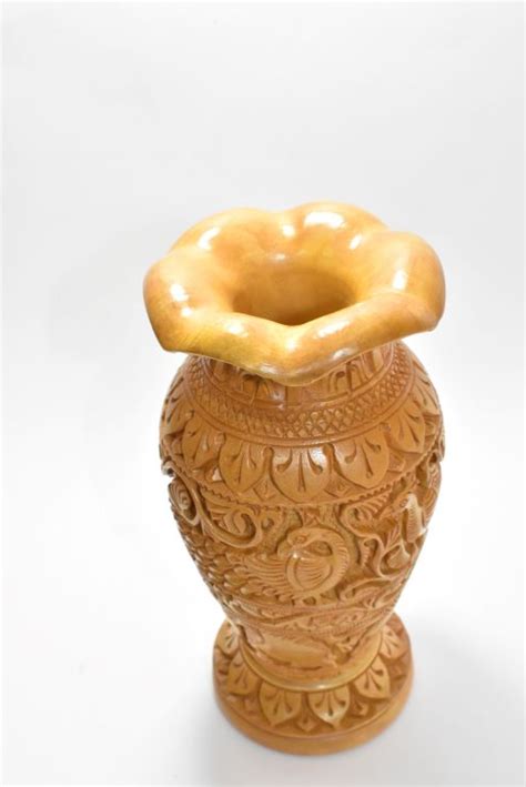 wooden flower vase carved 6 inch