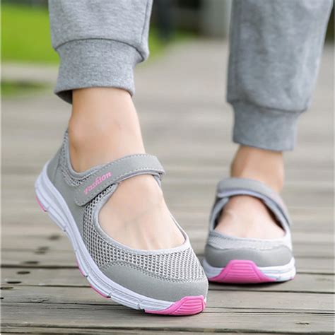 Women Shoes Breathable Comfortable Casual Flats Shoes Outdoor Antislip Sneakers Sport Mesh ...