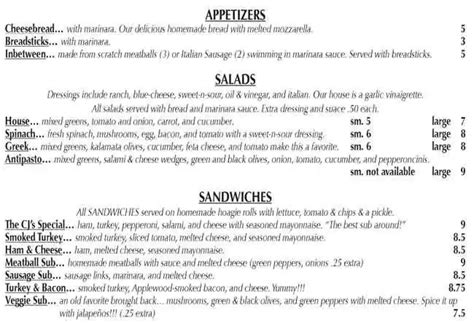 CJ's Italian Restaurant Menu - Urbanspoon/Zomato