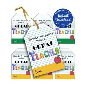 Teacher Gift Tags, Teacher Thank You Tag, Printable Gift Tags, Teacher ...