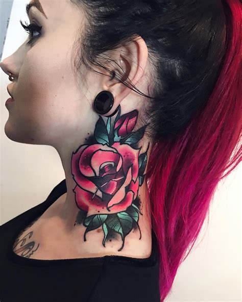 Neck Rose in Vibrant Pink | Best tattoo design ideas