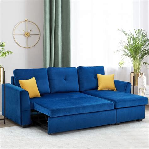 Erommy Sectional Sleeper Sofa, Modern Velvet Couch with Storage Chaise, Blue - Walmart.com