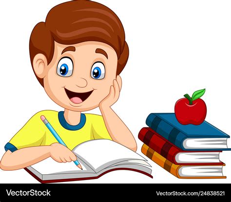 Cartoon little boy studying Royalty Free Vector Image