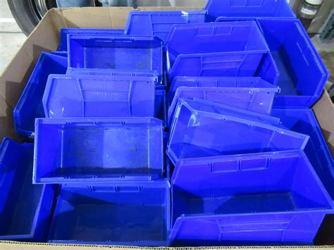 Large Lot of Uline Blue Plastic Bins in 2 Sizes