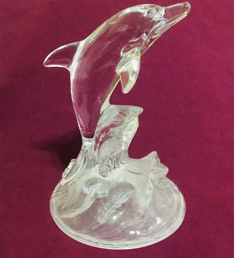 Playful Jumping Dolphin Glass Figurine, Clear Dolphin, Frosted Base ...