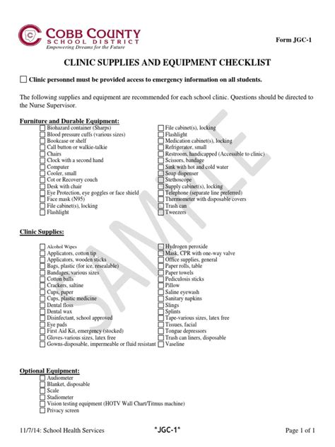 Clinic Supplies Equipment Checklist Sample | PDF | Equipment | Nature