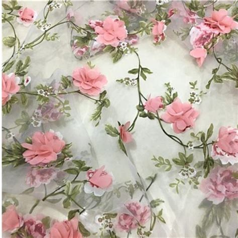 Tong Gu Lace Fabric Organza 3D Pink Chiffon Rose Floral Embroidery 55 ...