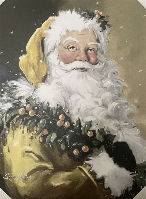 Dollar General Black And Gold Canvas Santa Print Susan Comish 22” X 28” | eBay