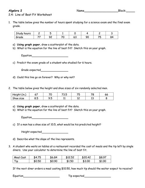 Line Of Best Fit Worksheet – Imsyaf.com