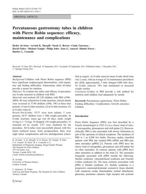 (PDF) Percutaneous gastrostomy tubes in children with Pierre Robin sequence: efficacy ...