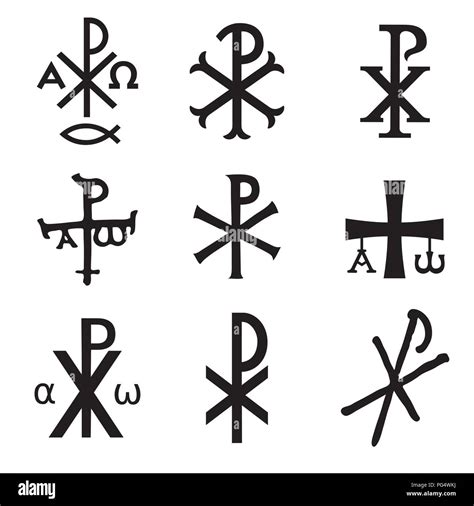 Christian symbols icons set. Glossy Chi Rho, Christogram, Chrismon, Labarum symbols set Stock ...