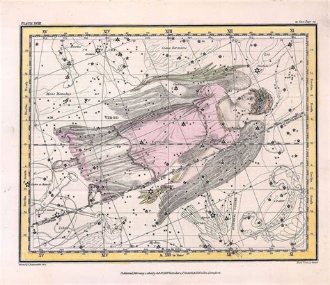 1822 map of the constellation Virgo | Constellations, Star ...