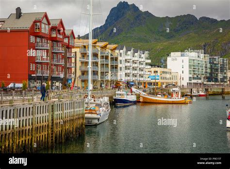 Svolvaer, Norway - 21.06.2018: Scenic view of Svolvaer is a fishing village and tourist town ...