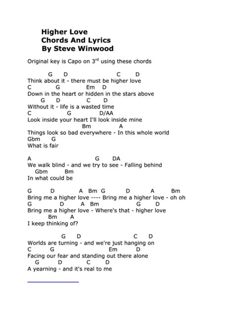 Higher Love Chords And Lyrics By Steve Winwood printable pdf download