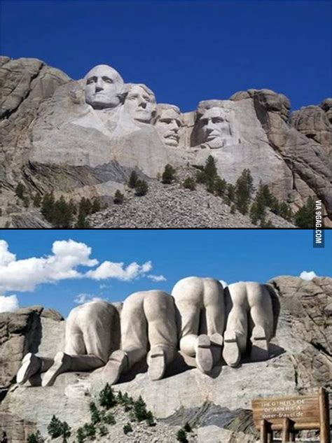 The front and rear view of the past U.S presidents in Mount Rushmore National Memorial - 9GAG