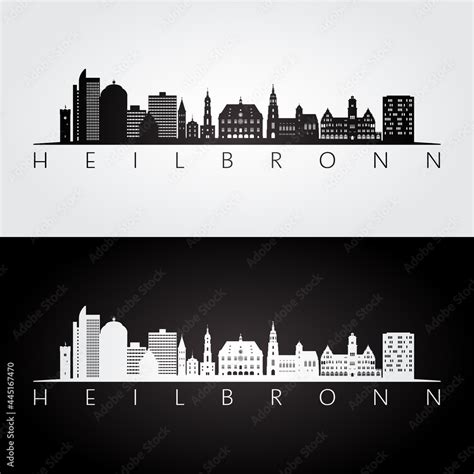 Heilbronn skyline and landmarks silhouette, black and white design, vector illustration. Stock ...