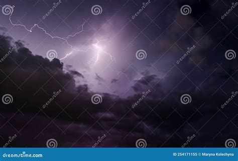 Thunderbolt, Lightning Bolt in the Night Sky. Heavy Storm with ...