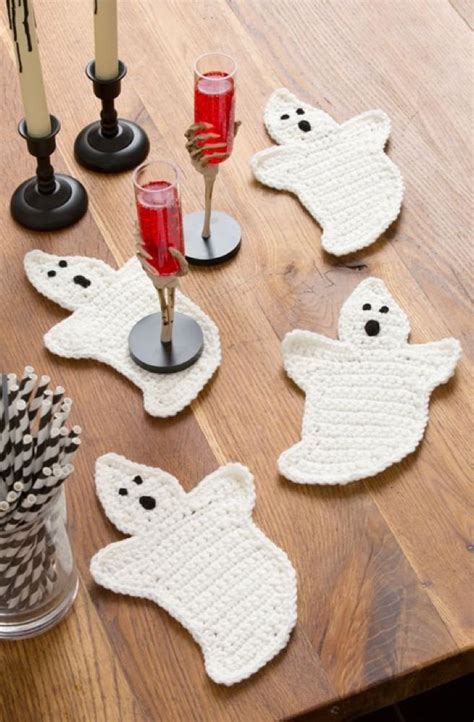 Crochet Ghost Coasters in Red Heart Super Saver Economy Solids - LW4461 | Knitting Patterns ...