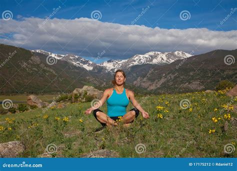 Yoga in the mountains stock photo. Image of active, female - 17175212