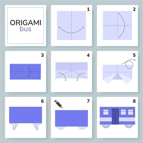 Bus origami scheme tutorial moving model. Origami for kids. Step by step how to make a cute ...