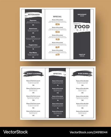 White menu template with black grunge elements Vector Image