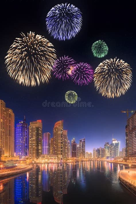 Beautiful Fireworks in Dubai Marina. UAE Stock Image - Image of arabia ...