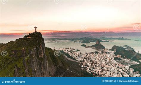 Cristo Redentor Statue in Rio De Janeiro Aerial Shot during a Spectacular Sunset Editorial ...