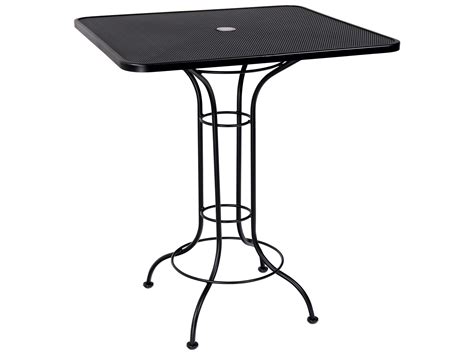 Woodard Micro Mesh Wrought Iron 36 Square Bar Height Table with Umbrella Hole