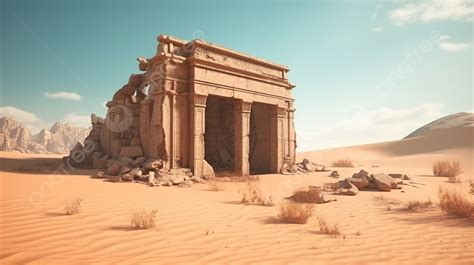 Ruins In The Desert Is In 3d Background, 3d Illustration Rendering A ...