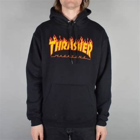 Thrasher Flames Hoodie - Black - SKATE CLOTHING from Native Skate Store UK