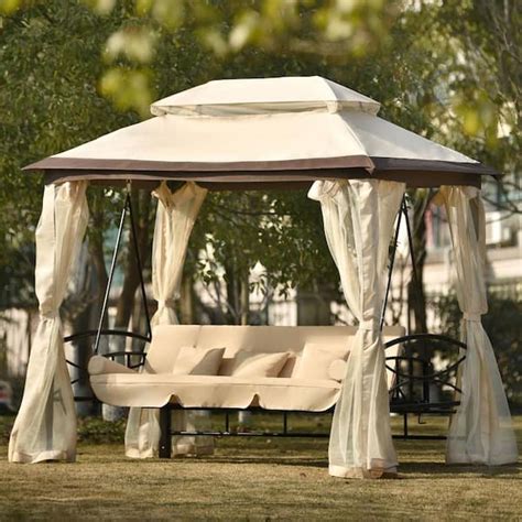 Harper & Bright Designs Black Metel Patio Swing Gazebo Daybed with ...