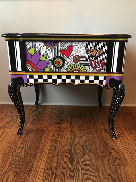 One of Kind Hand Painted End Table | Etsy | Whimsical painted furniture ...