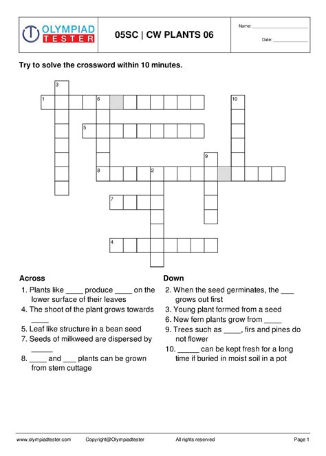 Crossword puzzles for Class 5 Science - Plants | Science puzzles, Math ...