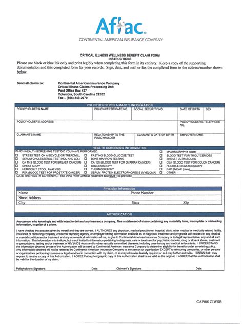 Aflac Critical Illness Wellness Claim Form - Fill Online, Printable, Fillable, Blank | pdfFiller