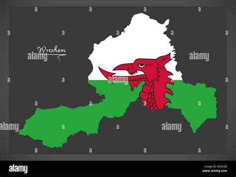 Wrexham Wales map with Welsh national flag illustration Stock Photo - Alamy