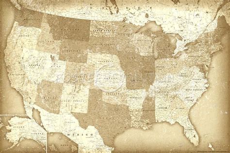 Vintage Style United States Map Art Print Poster - 36x24 | United states map art, Map art print ...