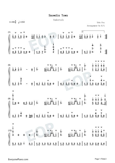 Snowdin Town-Undertale-传说之下-钢琴谱文件（五线谱、双手简谱、数字谱、Midi、PDF）免费下载