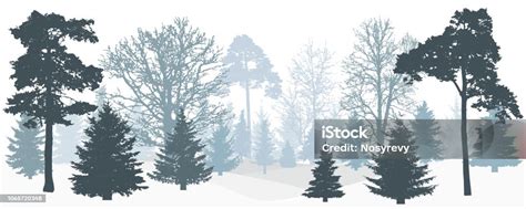 Silhouette Of Winter Forest Panorama Vector Illustration Stock Illustration - Download Image Now ...