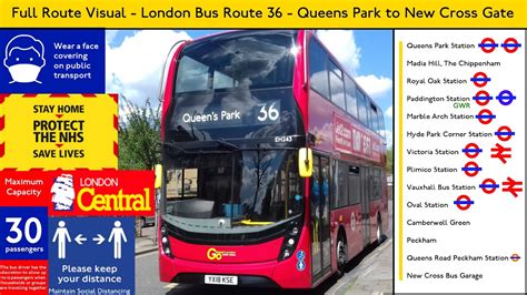 FULL ROUTE VISUAL | London Bus Route 36 Queens Park to New Cross Gate YX18KSE EH243 London ...