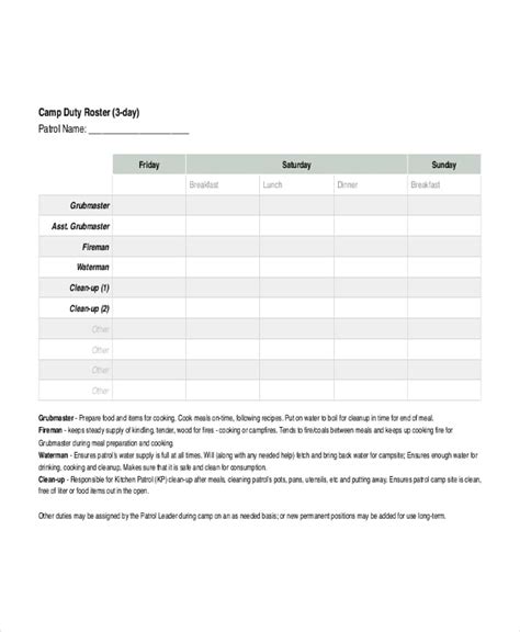 Duty Roster Template - 19+ Free Word, Excel, PDF Document Downloads