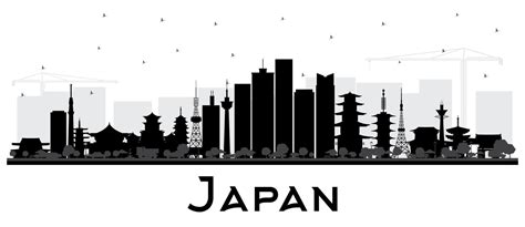 Japan City Skyline Silhouette with Black Buildings Isolated on White ...