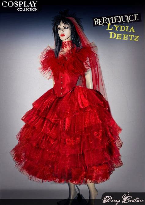 LYDIA DEETZ wedding dress COSPLAY costume, made with a red underbust corset, red plutemis tulle ...