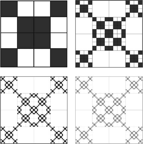 First four steps of the Sierpinski carpet construction. | Download ...