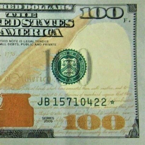 2009 $100 DOLLAR BILL STAR US Federal Reserve NOTE SERIES JB 15710422* 345 * | Bank notes, 100 ...