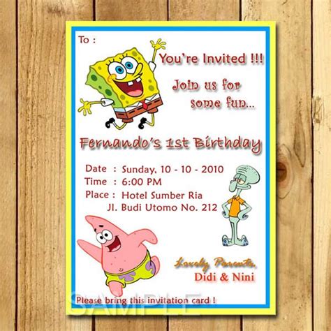 Kartu Undangan Ulang Tahun Anak-Anak | Birthday dates, Spongebob, 1st birthday